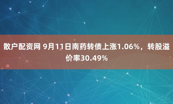 散户配资网 9月11日南药转债上涨1.06%，转股溢价率30.49%