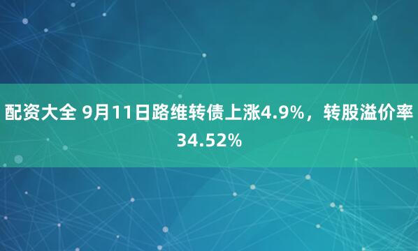 配资大全 9月11日路维转债上涨4.9%,转股溢价率34.52%